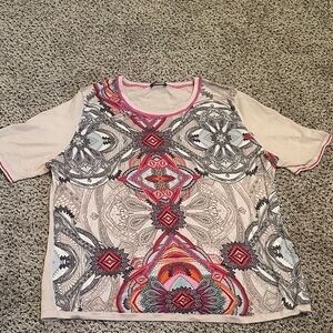 Basler Pink and Cream Geometric Short Sleeve Top